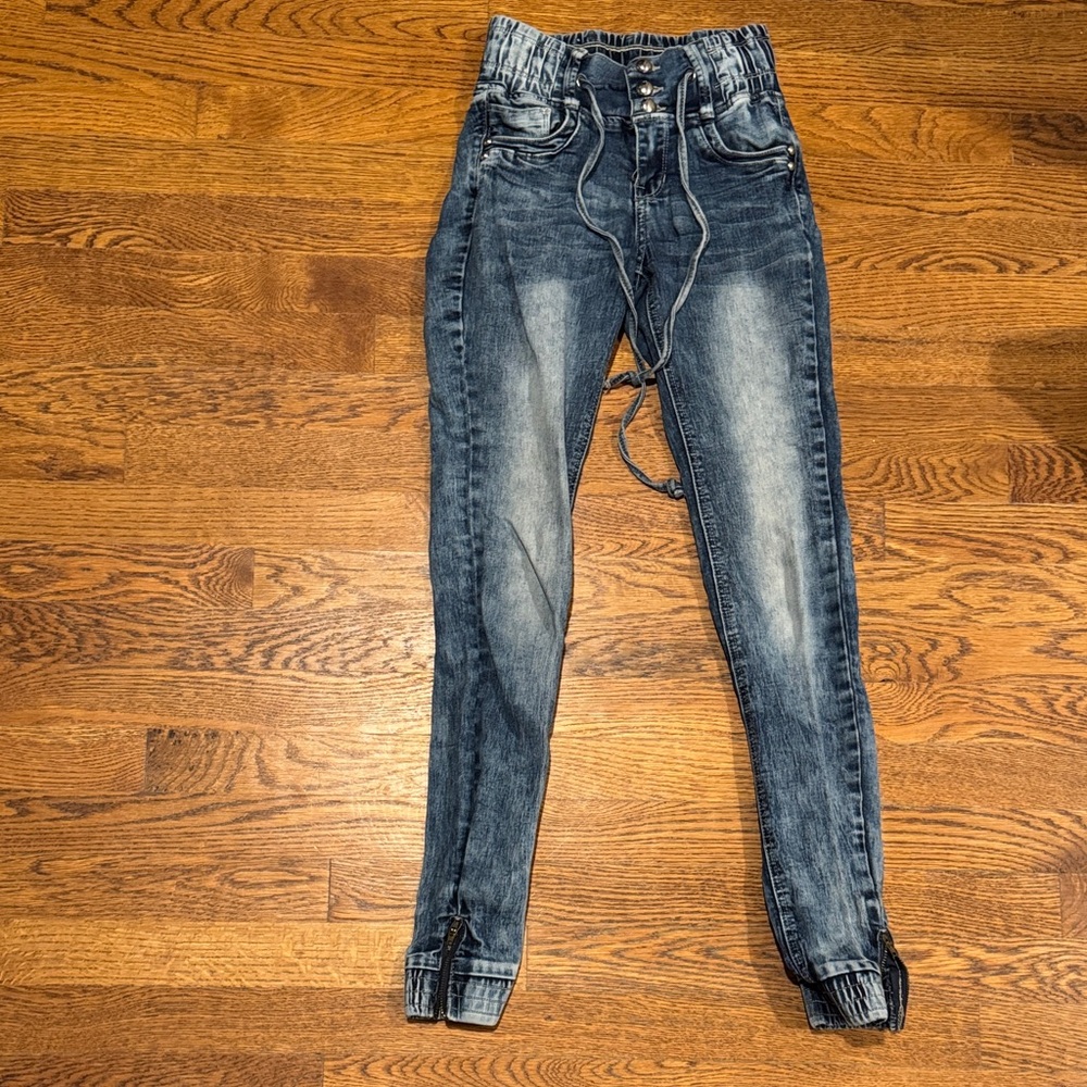 Mitzi Michel Distressed Blue Skinny Zip Jeans size 3